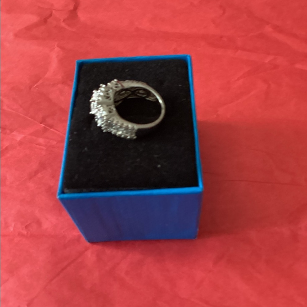 Elegant Diamond Simulate Silver Ring with Crystal Accents - Picture 2 of 3
